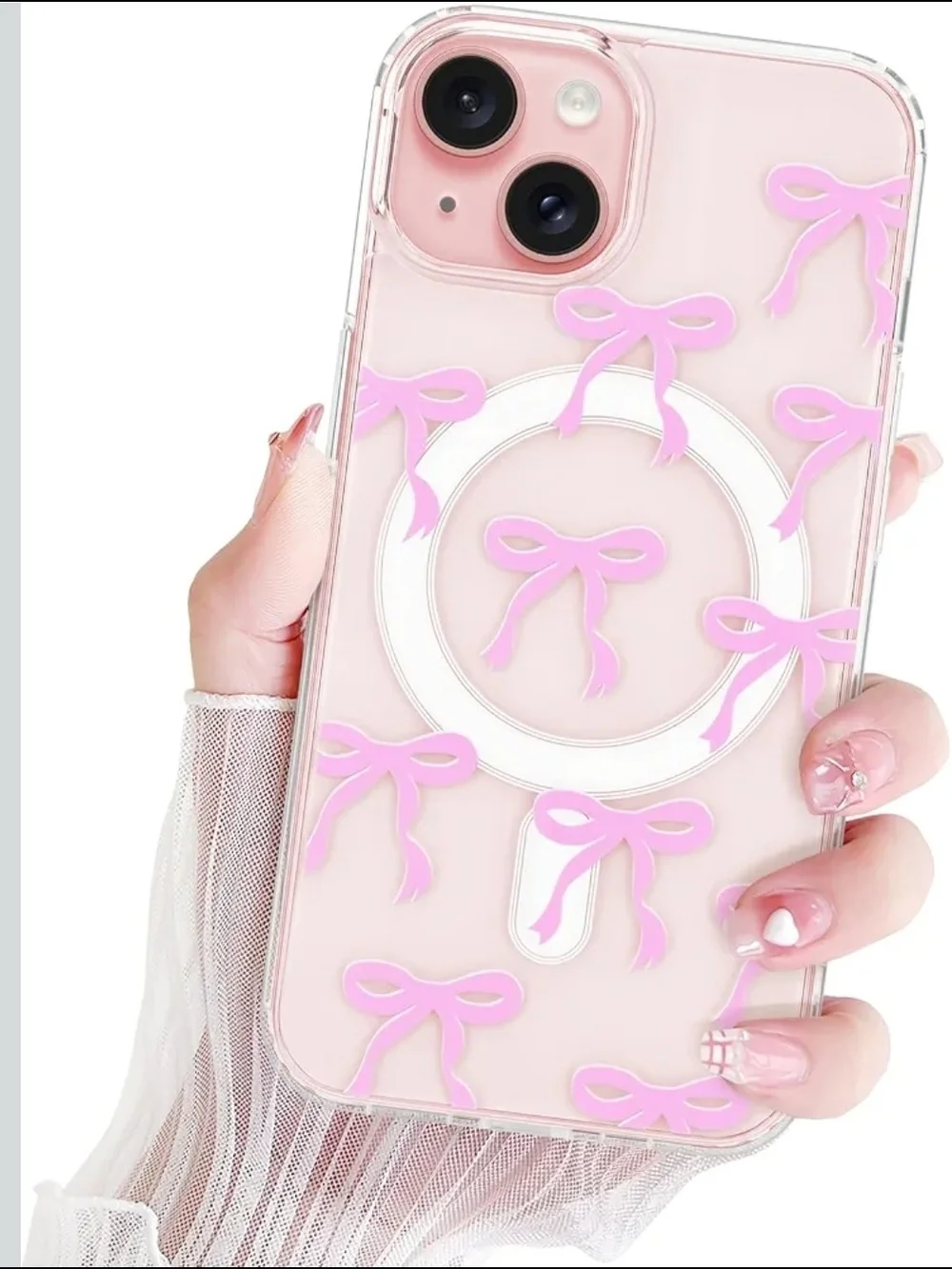 Pink Bow Clear Ring Grip Phone Case - Cute Protective Cover